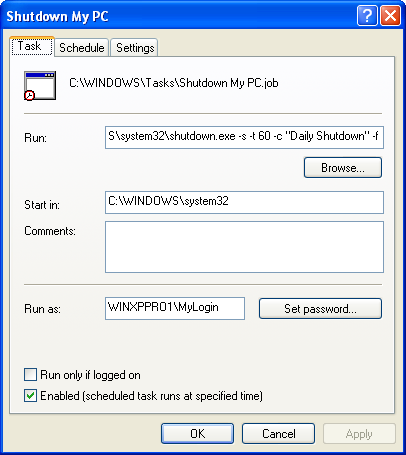 Task Scheduler Windows Vista Shutdown